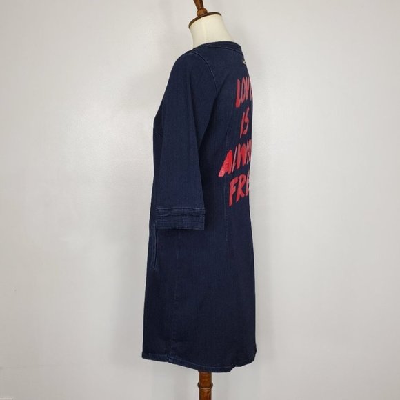 Red Jeans NYC Graphic Denim Jean Shift Dress Size S - Picture 6 of 13